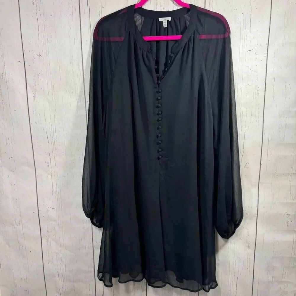 Joie Caviar Black Sheer Sleeve Mini Dress XL Quiet Luxury Boho Romantic Resort